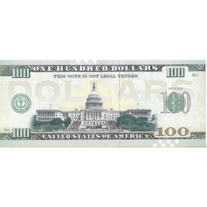 Tył banknotu USA 100 Dolarów 2022 Michigan Commemorative Dollar