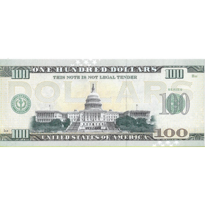 Tył banknotu USA 100 Dolarów 2022 Pennsylvania Commemorative Dollar