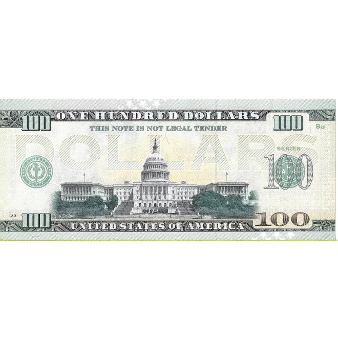 Tył banknotu USA 100 Dolarów 2022 Massachusetts Commemorative Dollar