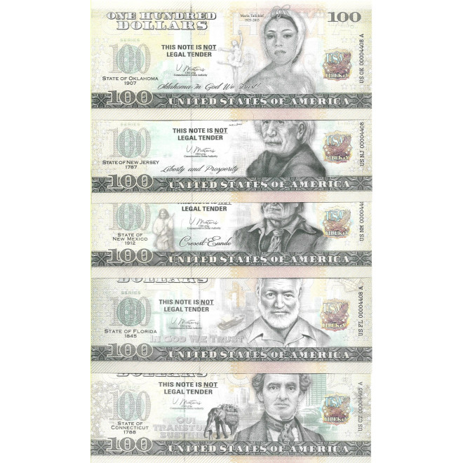 Tył banknotu USA 100 Dolarów 2022 Zestaw 50 Sztuk Commemorative Dollar