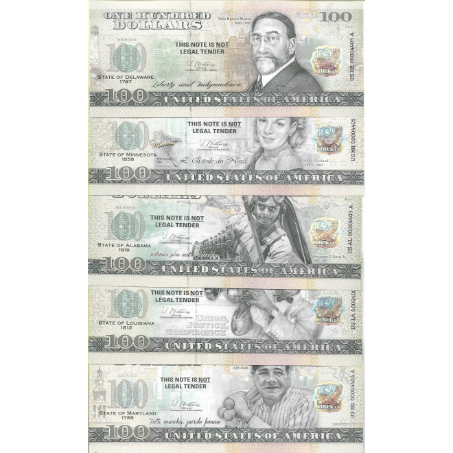 Tył banknotu USA 100 Dolarów 2022 Zestaw 50 Sztuk Commemorative Dollar