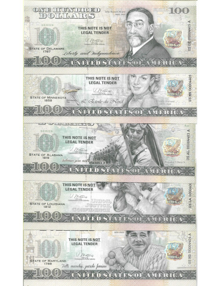 Tył banknotu USA 100 Dolarów 2022 Zestaw 50 Sztuk Commemorative Dollar