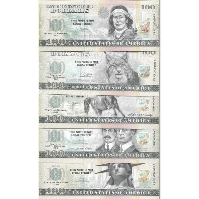 Tył banknotu USA 100 Dolarów 2022 Zestaw 50 Sztuk Commemorative Dollar