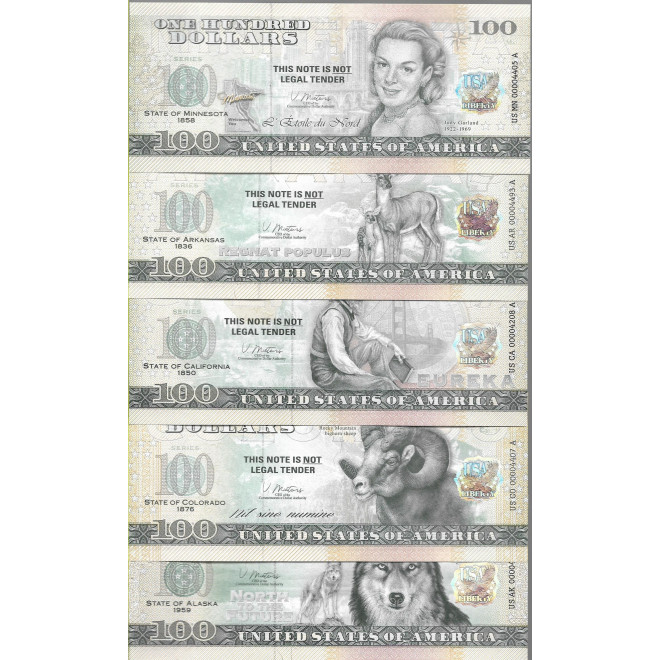 Tył banknotu USA 100 Dolarów 2022 Zestaw 50 Sztuk Commemorative Dollar