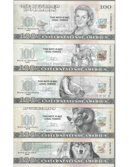 Tył banknotu USA 100 Dolarów 2022 Zestaw 50 Sztuk Commemorative Dollar