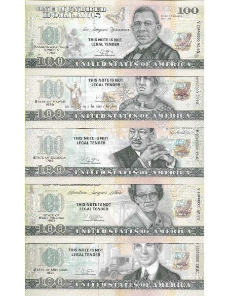 Tył banknotu USA 100 Dolarów 2022 Zestaw 50 Sztuk Commemorative Dollar