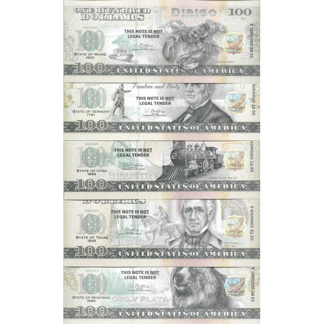 Tył banknotu USA 100 Dolarów 2022 Zestaw 50 Sztuk Commemorative Dollar