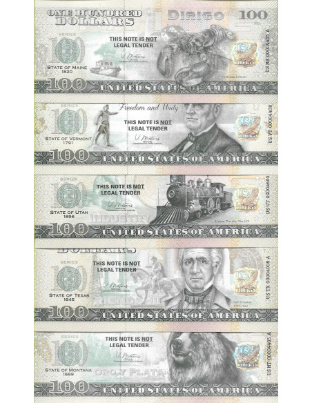 Tył banknotu USA 100 Dolarów 2022 Zestaw 50 Sztuk Commemorative Dollar