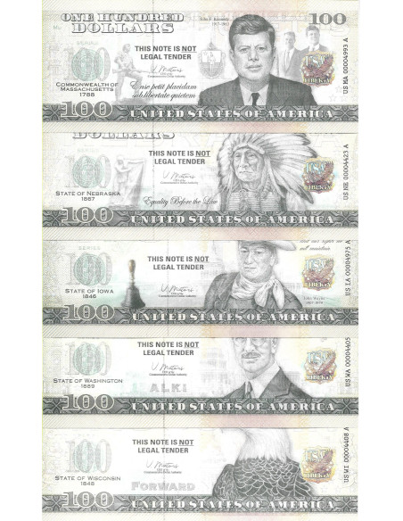 Tył banknotu USA 100 Dolarów 2022 Zestaw 50 Sztuk Commemorative Dollar