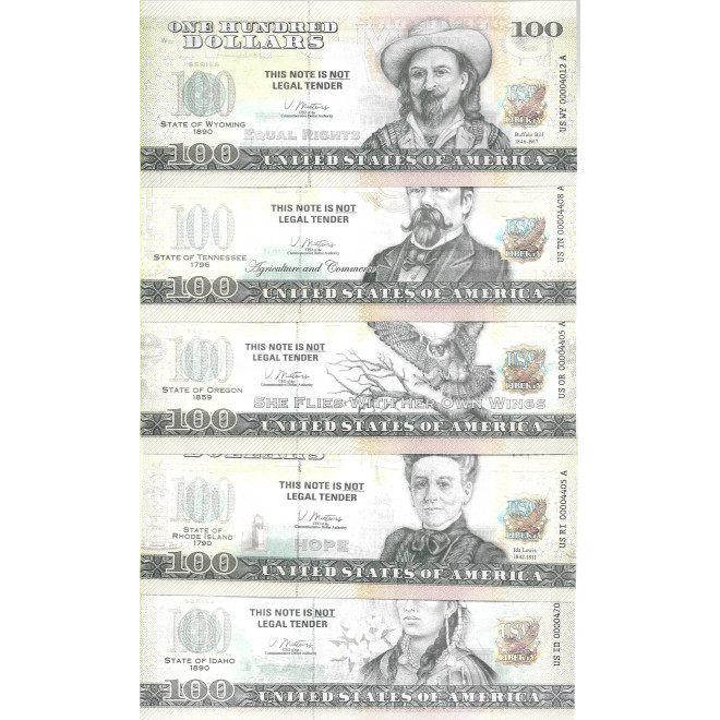 Tył banknotu USA 100 Dolarów 2022 Zestaw 50 Sztuk Commemorative Dollar