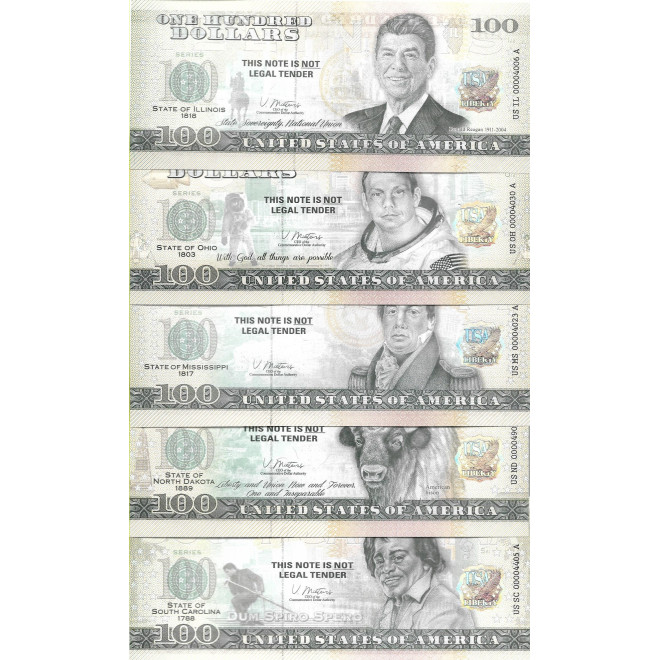 Tył banknotu USA 100 Dolarów 2022 Zestaw 50 Sztuk Commemorative Dollar