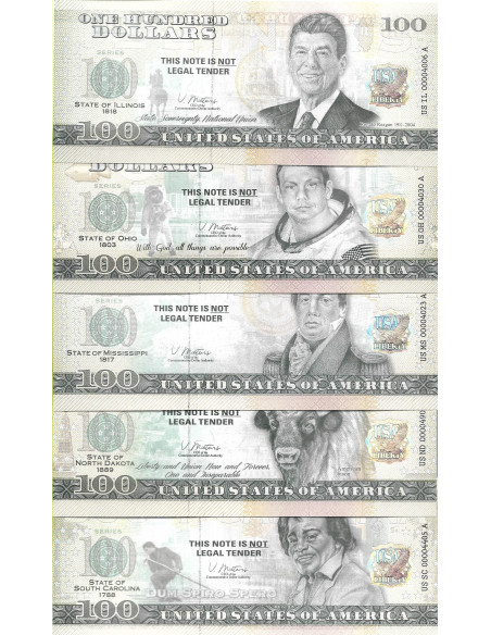 Tył banknotu USA 100 Dolarów 2022 Zestaw 50 Sztuk Commemorative Dollar