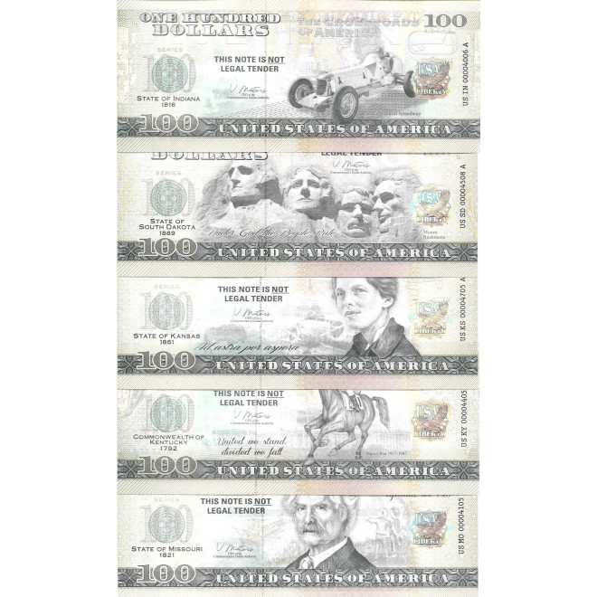 Tył banknotu USA 100 Dolarów 2022 Zestaw 50 Sztuk Commemorative Dollar