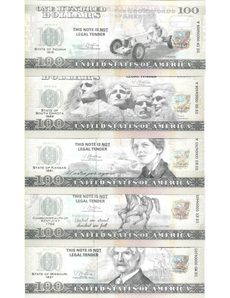 Tył banknotu USA 100 Dolarów 2022 Zestaw 50 Sztuk Commemorative Dollar