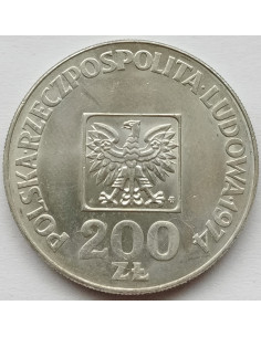 Awers monety 200 Złotych 1974 30lecie Polskiej Rzeczypospolitej Ludowej 2