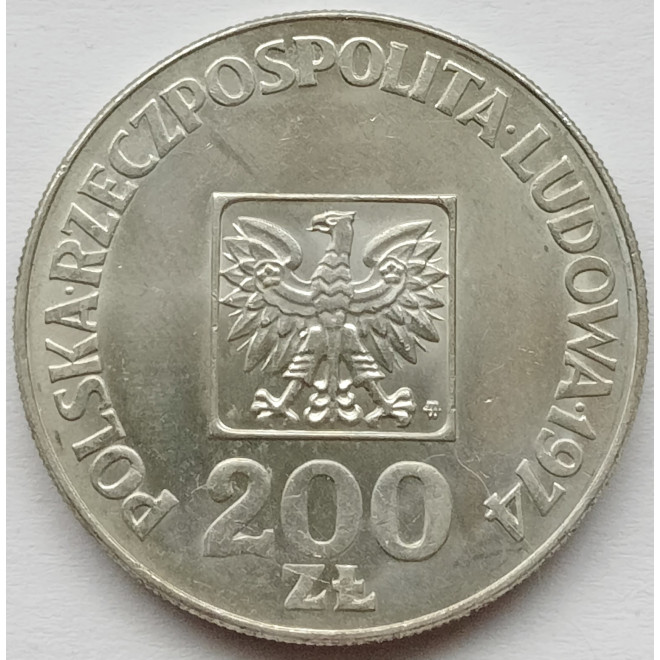 Rewers monety 200 Złotych 1974 30lecie Polskiej Rzeczypospolitej Ludowej