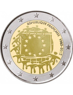 Awers monety Francja 2 euro 2015 30lecie istnienia flagi europejskiej Francja