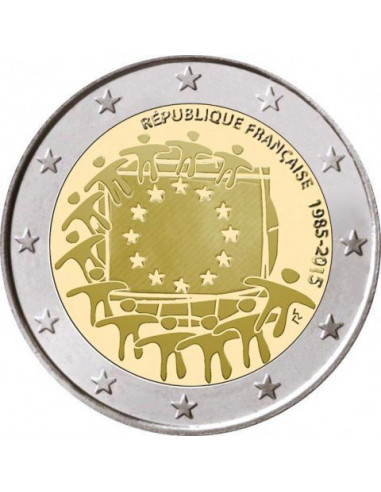 Awers monety 2 euro 2015 30lecie istnienia flagi europejskiej Francja