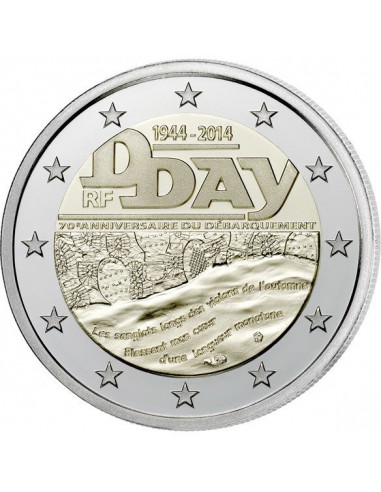 Awers monety 2 euro 2014 70 rocznica lądowania w Normandii