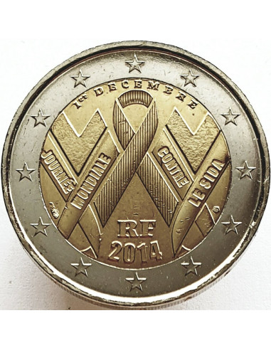 Awers monety 2 euro 2014 Międzynarodowy Dzień Walki z AIDS