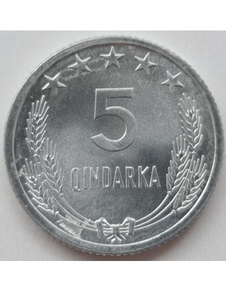 Rewers monety Albania 5 Quindar 1964
