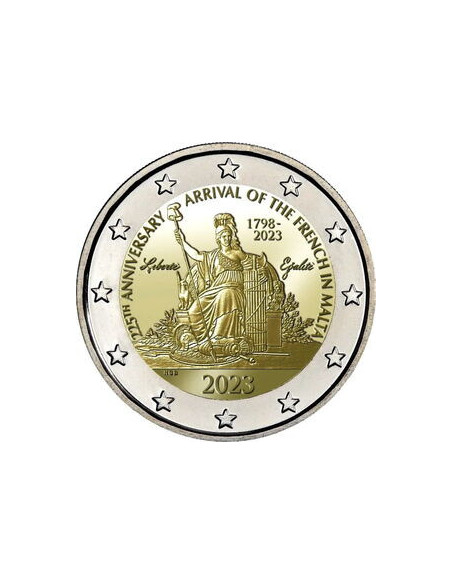 Awers monety Malta 2 euro 2023 225. rocznica przybycia Francuzów na Maltę