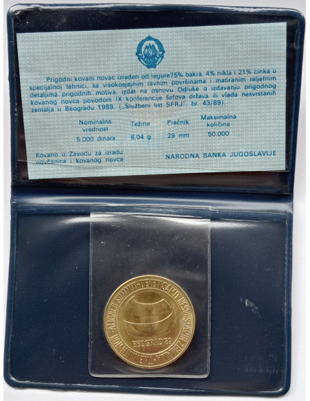 Rewers monety Jugosławia 5 000 Dinar 1989 Szczyt Państw Niezaangażowanych