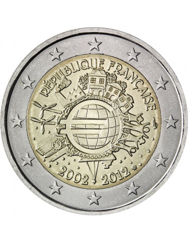 Awers monety 2 euro 2012 10lecie banknotów i monet euro Francja