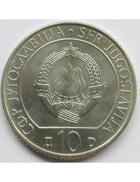 Rewers monety Jugosławia 10 Dinar 1983 40. rocznica bitwy nad Sutjeską
