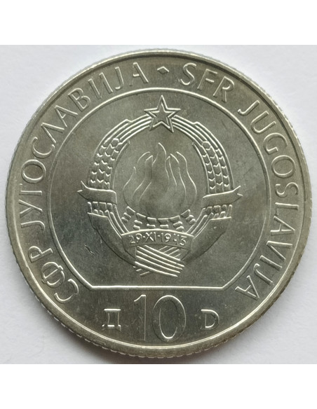 Rewers monety Jugosławia 10 Dinar 1983 40. rocznica bitwy nad Sutjeską