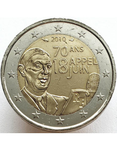 Francja 2 euro 2010 70 rocznica przemowy radiowej Charles'a de Gaulle'a