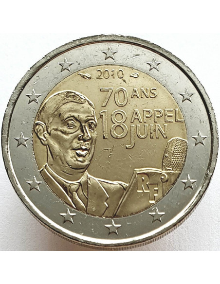 Francja 2 euro 2010 70 rocznica przemowy radiowej Charles'a de Gaulle'a