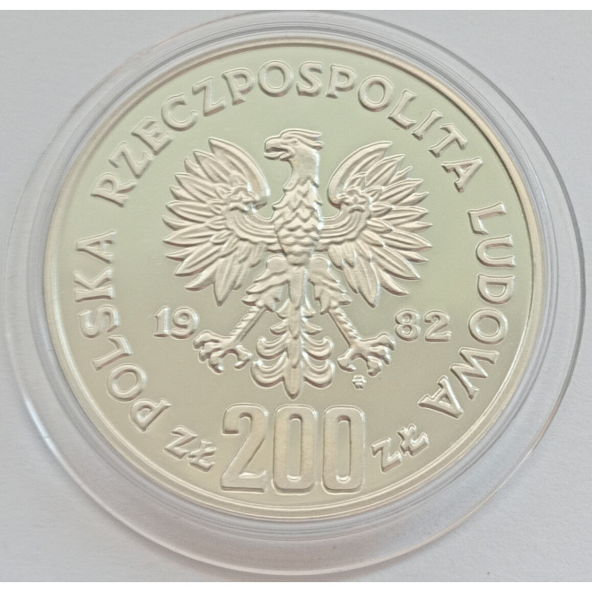 Rewers monety 200 Złotych 1982 Mistrzostwa Świata w piłce nożnej w Hiszpanii