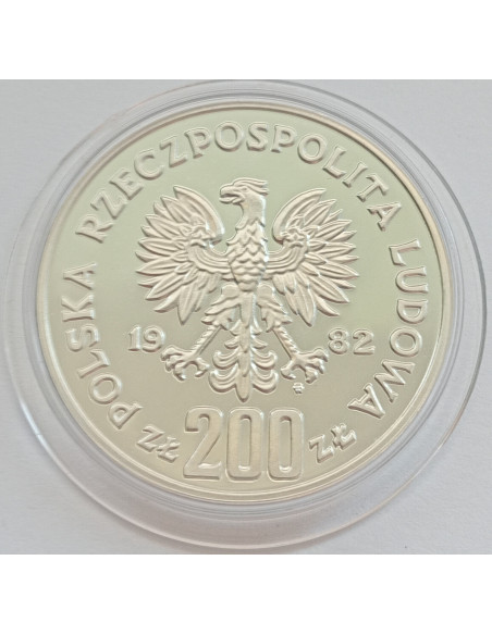 Rewers monety 200 Złotych 1982 Mistrzostwa Świata w piłce nożnej w Hiszpanii