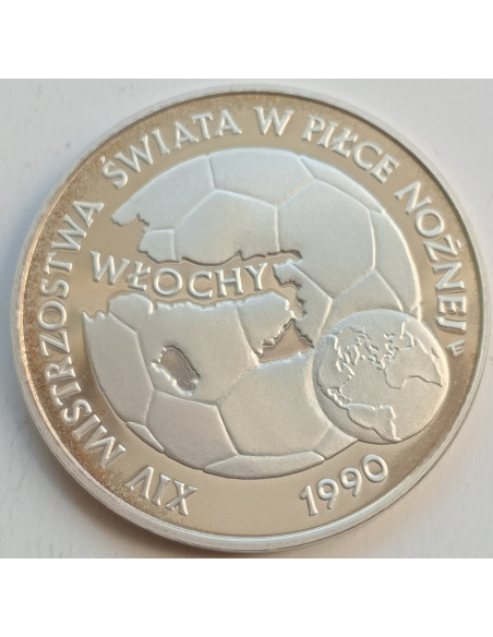 Awers monety 20 000 Złotych 1989 XIV Mistrzostwa Świata w Piłce Nożne
