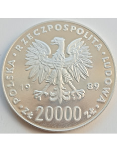 Awers monety 20 000 Złotych 1989 XIV Mistrzostwa Świata w Piłce Nożne 2