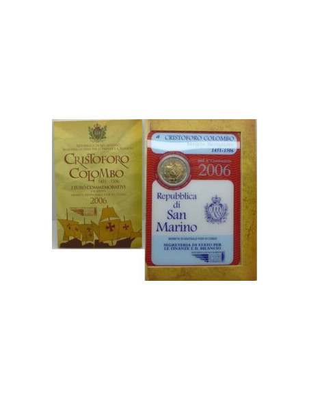 Rewers monety San Marino 2 euro 2006 500 rocznica śmierci Krzysztofa Kolumba