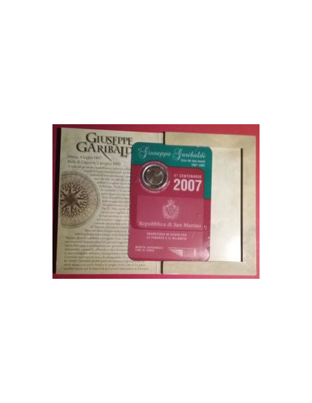 Rewers monety San Marino 2 euro 2007 200 rocznica urodzin Giuseppe Garibaldiego