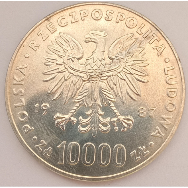 Rewers monety 10 000 Złotych 1987 Papież Jan Paweł II