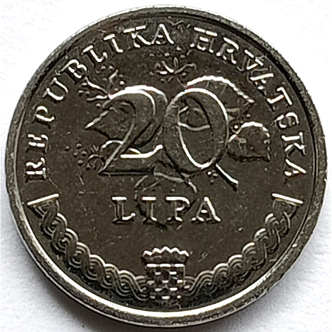 Rewers monety Chorwacja 20 Lipa 2021