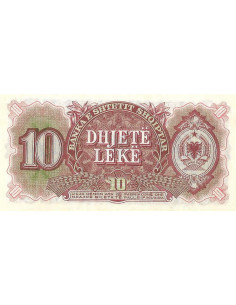 Przód banknotu Albania 10 Lek 1957 UNC