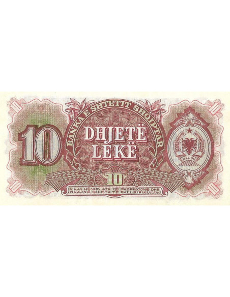 Przód banknotu Albania 10 Lek 1957 UNC