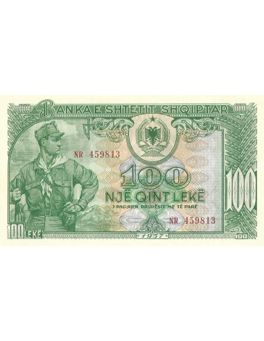 Przód banknotu Albania 100 Lek 1957 UNC