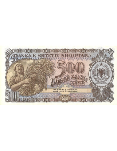 Przód banknotu Albania 500 Lek 1957 UNC
