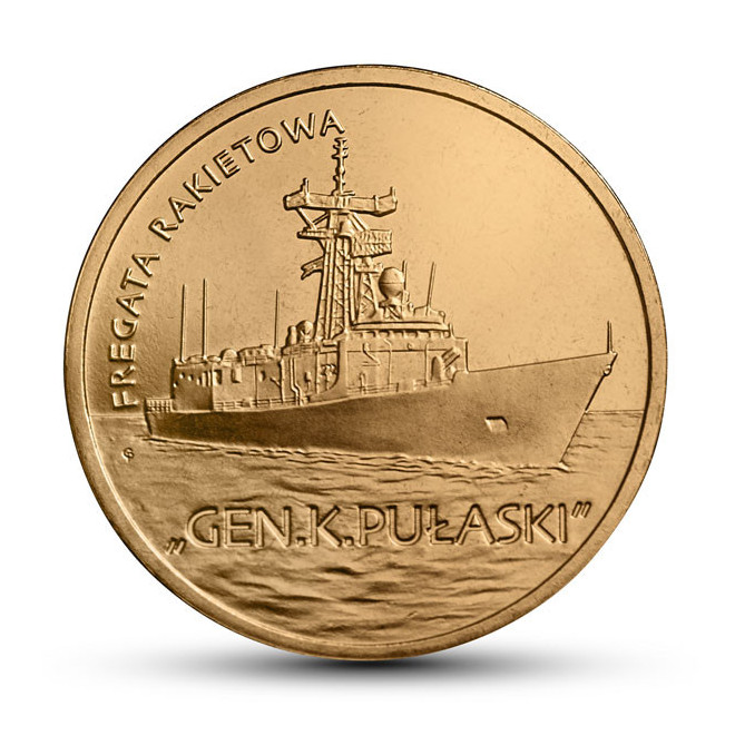 Rewers monety 2 zł 2013 Polskie okręty – Fregata rakietowa „Gen. K. Pułaski” woreczek 50 szt.