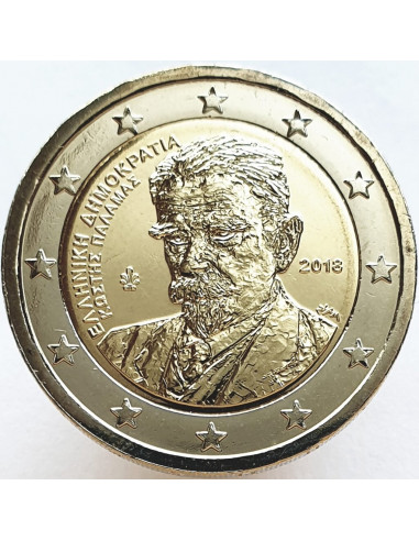 Awers monety 2 euro 2018 Pamięci Kostisa Palamasa w 75 rocznicę śmierci