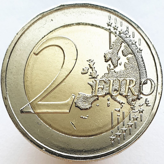 Rewers monety Grecja 2 euro 2018 Pamięci Kostisa Palamasa w 75 rocznicę śmierci