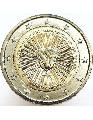Awers monety 2 euro 2018 70lecie Unii Wysp Dodekanezu z Grecją