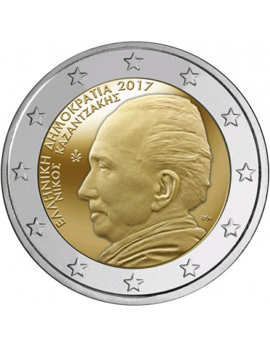 Awers monety 2 euro 2017 Pamięci Nikosa Kazandzakisa w 60 rocznicę śmierci