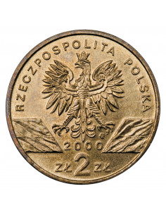Awers monety 2 zł 2000 Zwierzęta świata Dudek łac. Upupa epops 2